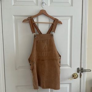 Women’s Denim Overall Mini Dress in Khaki/Brown Wash